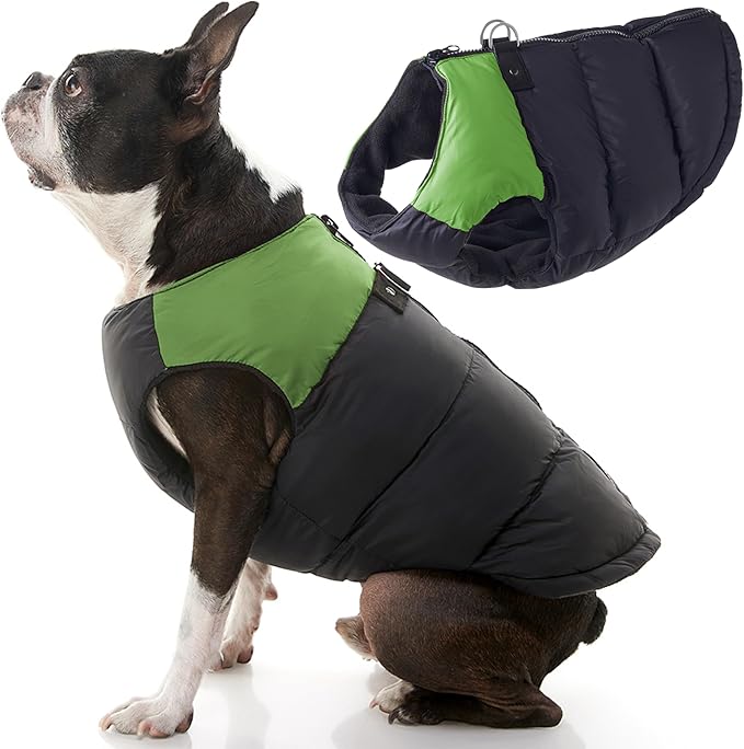 Gooby Padded Vest Dog Jacket - Green, Medium - Warm Zip Up Vest Fleece Jacket with Dual D Ring Leash Water Resistant for Small to Medium Dogs