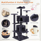 54'' Tall Cat Tree,Cat Climbing Tower with Removable Ball,Cat Tower with Scratching Post,Climbing Plate,Cute Cat Ear Design for Small, Medium Cats,Anti-Tilt Device (Dark Blue)