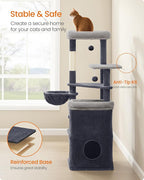 Feandrea Cat Tree, 60-Inch Cat Tower, Multiple-Level Plush Condo with 2 Caves, 3 Scratching Posts, 3 Perches, Dark Gray UPCT007G02