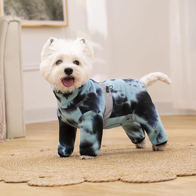 Dog Coats for Small Dogs, Polar Fleece Dog Pajamas Bodysuit, Puppy Onesies Tie Dye Jumpsuits, Dogs Warm Clothes Four-Legged, Doggie Fullbody Winter Jacket Vest