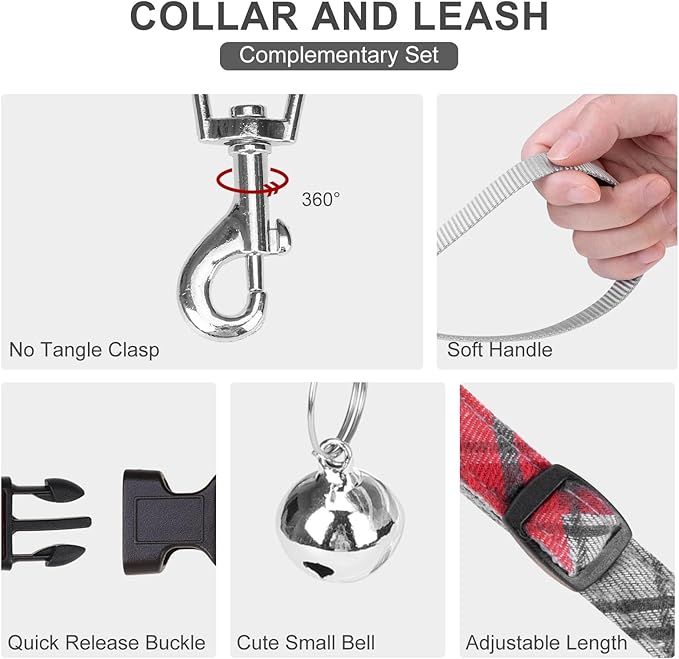 EXPAWLORER Classic Plaid Dog Harness - Large Dog Collar and Leash - Soft Mesh Padded Adjustable Step in Dog Vest Harness No Pull, Reflective Escape Proof for Outdoor Walking, Grey Large
