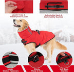 Mihachi Dog Coat for Large Dogs, Warm Dog Winter Coat Waterproof Dogs Jacket with Harness Built in Reflective Pet Fleece Vest, Puppy Cold Weather Coats Turtleneck & Windproof Pet Snowsuit, Red XXL