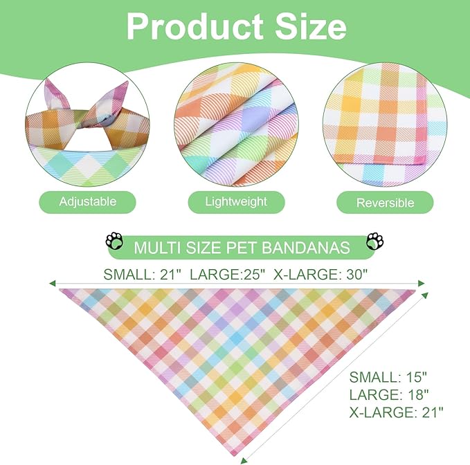 Spring Dog Bandana Small 1PCS, Colorful Plaid Dog Bandana, Easter Scarf for Boy and Girl, Summer Durable Triangle Reversible Bibs for Puppy Pet