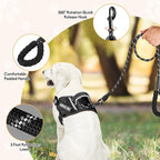 Service Dog Vest Harness and Leash Set, Animire in Training Dog Harness with 10 Dog Patches, Reflective Dog Leash with Soft Padded Handle for Small, Medium, Large, and Extra-Large Dogs (Black,L)