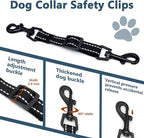 2 Pcs Dog Collar Safety Clips with Double Ended Clasps | Adjustable Collar Backup Clip for Dog Harness & Collars Connectors, Training for Walking, Running, and Hiking, Safety Clip - Black