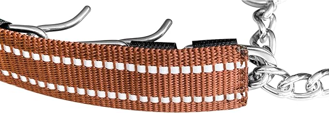 Herm Sprenger Brown Reflective Nylon Cover for Ultra-Plus Pinch Dog Collar for Small Medium Large Dogs Durable Protector for Dog Training Prong Collar (19in (47.5cm))
