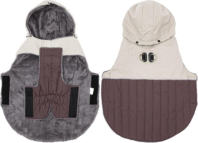 Detachable Hooded Dog Coat with Harness for Small Dogs,Super Warm Fleece Puppy Jacket for Cold Winter Doggie Coats,Brown S