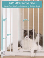 No Pawblems 55" Extra Tall Pet Gate for Cat/Dog, 29-40" Wide Auto Close Tall Dog Gate, 1.37" Ultra Narrow Spacing, NO Drilling Pressure Mounted for Doorways/Hallways, White