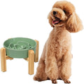 Elevated Slow Feeder Dog Bowl - Ceramic Maze Food Dish with Bamboo Stand - Raised Feeding Bowl for Fast Eaters - Ideal for Small and Medium Dogs - Green - 6.7 inch