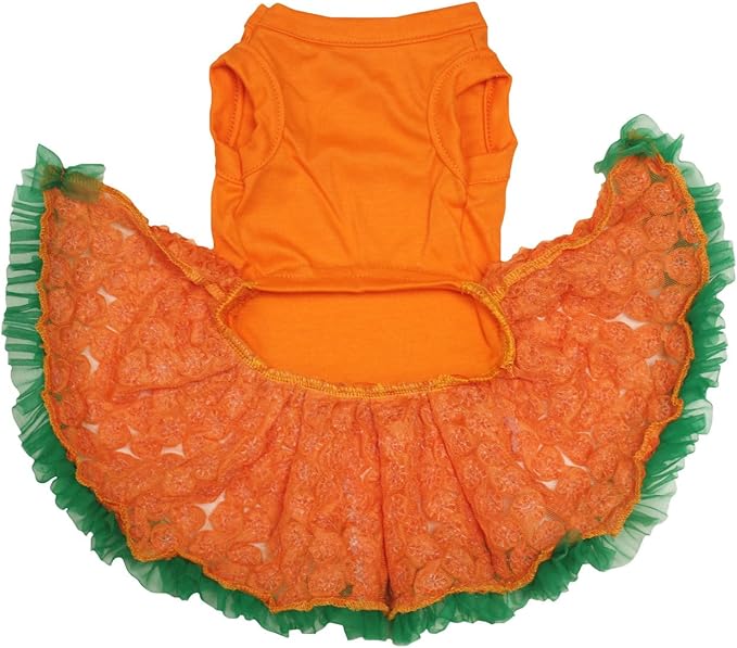 Petitebella Green Sequins Clover Puppy Dog Dress (Orange/Green Lace, Large)