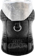 Cool Dog Jean Jacket Vest with D-Ring Black Denim Dogs Hoodies Outfits for Small Medium Dogs Cats Boy Male Dog Clothes Costume Dogggie Puppy Harness Coat for Frenchie Walking(Grey Hat,M)