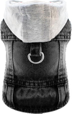 Cool Dog Jean Jacket Vest with D-Ring Black Denim Dogs Hoodies Outfits for Small Medium Dogs Cats Boy Male Dog Clothes Costume Dogggie Puppy Harness Coat for Frenchie Walking(Grey Hat,M)