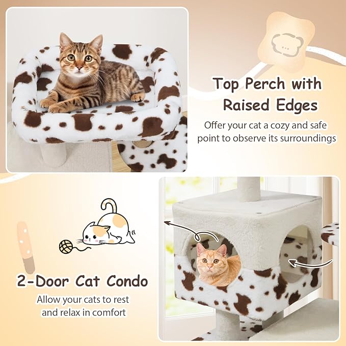 Tangkula 30 Inch Small Cat Tree, Unique Cat Tower with Jute Scratching Post, 2-Door Condo, Padded Top Perch, Jumping Platforms, Cow Print Aesthetic Cat Tree for Indoor Cats