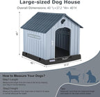 LEMBERI Durable Waterproof Plastic Dog House for Small to Large Sized Dogs, Indoor Outdoor Doghouse with Air Vents and Elevated Floor, Easy to Assemble (Gray, 40" L x 37.2" W x 40" H)