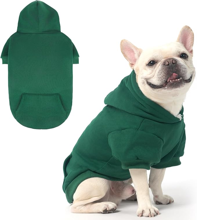 KOOLTAIL Dog Hoodie for Large Medium Small Dogs,Soft&Warm Pet Sweater with Leash Hole and Pocket Boy Girl, Puppy Fall Winter Jacket Clothes,French Pitbull Cold Weather Coat Sweatshirt,Deep Green XXL