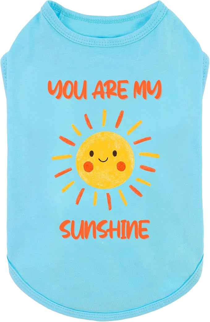 Fitwarm You are My Sunshine Dog Shirt, Tropical Summer Clothes for Small Dogs Boy Girl, Funny Pet Outfit, Blue, Yellow, Large