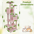 PETSITE 57-inch Modern Cat Tree, Multi-Level Cat Tower with 2 Comfy Condos, Sisal Scratching Posts, Plush Top Perch, Snug Hammock, and Dangling Balls, Ideal for Indoor Cats and Kittens (Pink)