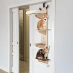 4-Tier Door Hanging Cat Tree, 67 Inch Vertical Climbing Frame with Scratching Posts & Cat Bed, Multi-Level Solid Wood Board for Kittens Jumping & Playing (with Cat Nest)