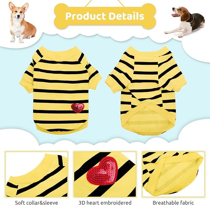 Pet Dog Striped T-Shirt Dogs Cats Cotton Vest Spring Summer Pet Apparel Tee Shirt Suitable for Small and Medium Large Pets French Bulldog Bichon