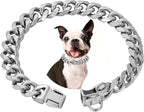 Stainless Steel Silver Gold Dog Collars with Safety Buckle Lock,18K Cuban Link Chain Training Collar,15MM Strong Dog Necklace Heavy Duty Chew Proof for Small Medium Large Dog