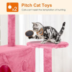 Cat Tree 69.3 inches Cat Tower for Indoor Cats Cat House with Replaceable and Removable Dangling Ball Cat Trees and Towers with Funny Toys, Pink