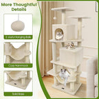 PETSITE 57-inch Modern Cat Tree, Multi-Level Cat Tower with 2 Comfy Condos, Sisal Scratching Posts, Plush Top Perch, Snug Hammock, and Dangling Balls, Ideal for Indoor Cats and Kittens (Beige)