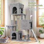 Globlazer Cat Tower for Multiple Indoor Cats, 52 inch Heavy Duty Cat Tree with 3 Condos, Plush Cat Condo with Scratch Posts and Pad for Adult Cats Kitten, Padded Perch, Basket Bed, F52B, Light Grey