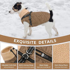 Queenmore Dog Jackets for Large Dogs, Dog Coat with Harness Built-in, Thick Fleece Lining Waterproof Jacket for Large Breeds, Back Zipper Pet Winter Jacket for Retriever, Labrador, Brown XL
