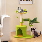 Tangkula Palm Small Cat Tree, Cute Cat Tower with Sisal Scratching Posts, Top Perch, Condo, Self Groomer & Dangling Ball, Unique Cat Tree Tower with Green Leaves for Indoor Cats