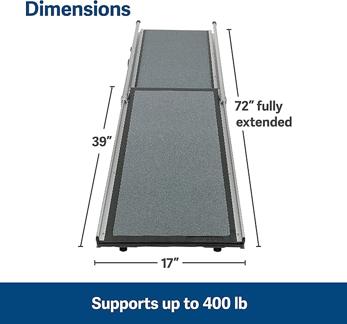 PetSafe CozyUp Bed Ramp for Dogs and Cats - Durable Frame Supports up to 120lb & Happy Ride Telescoping Dog Ramp for Cars, Trucks, & SUVs - Extends 39 to 72 Inches