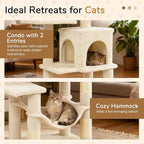 DORTALA Cat Tree for Indoor Cats, 44" Modern Cat Tower with Top Perch, Condo, Hammock, Sisal Scratching Posts, Dangling Balls, Platforms, Multi-Level Pet Climbing Furniture Playground (Beige)