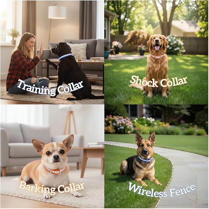 Dog Collar Strap for Most of Electronic Training Shock Collar Receivers-Adjustable Durable Waterproof Odorless 3/4 Inch Ecollar Replacement for Barking Fence-Pet TPU Collar Strap 2 Pack(Orange & Blue)