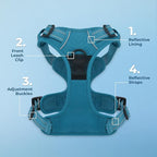 Voyager Dog Harness Dual Leash Attachment No-Pull Control Adjustable Soft but Strong Pet Harness for Medium and Large Dogs with 3M Reflective Technology, Leash Set Turquoise Nylon, M (Chest: 20-25")