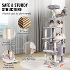 Happybuy Cat Tree for Indoor Cats, 72" Cat Tower with 2 Cat Condos, Sisal Scratching Post, Hammock, Top Perch, Jumping Platforms, Large Cat Furniture Activity Center with Hang Ball, Light Grey