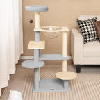 PETSITE 44 Inch Modern Cat Tree, Multi-Level Cat Tower with Sisal Scratching Posts, Space Capsule, and Dangling Toy with Bell, Wooden Cat Tree Tower for Indoor Cats, Grey