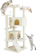 54 Inches Cat Tower Condo Furniture, Cat Tree for Indoor Cats, Cozy Hammock and Sisal Scratching Posts, Multi-Level Durable Cat Tree for Kittens Pet House Play, Detachable, Beige