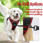 rabbitgoo Dog Harness No Pull with 2 Leash Clips, Adjustable Soft Padded, Reflective Oxford No Choke Pet Vest with Easy Control Handle for Large Dogs, Black & Red, L