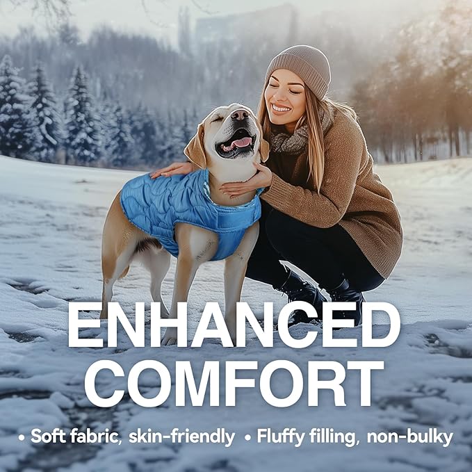 VIVAGLORY Softjoy Dog Coat, Dog Jacket for Winter & Christmas, Coat with Harness Hole, Reversible Plaid Checkered Warm Fluffy Heavy Duty for Puppy, XXS, Blue