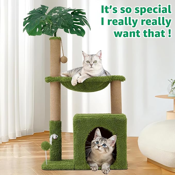 37" Cat Tree Tower for Indoor Cats Multi-Functional Comfy Cat Bed - with Sturdy Scratching Post, Cozy Hammock for Kittens and Small Cats,Cute Cat Tower with Fun Mouse Hole and Toy Ball