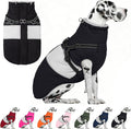 AOFITEE Dog Coats for Large Dogs, Dog Winter Coat, Dogs Coat with Harness Built in, Reflective Waterproof Pet Jacket with Furry Collar, Warm Fleece Pet Sweater for Doberman, Great Dane, Black XXXL