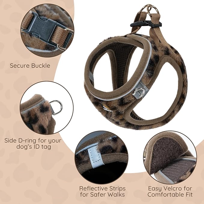 BELLA & PAL Step in Vest Harness for Small and Medium Dogs, No Pull Small Dog Harness with Leash Set, Comfortable Air Mesh Dog Vest Harness with Reflective Strip (Brown Leopard, L)