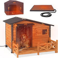 GUTINNEEN Large Heated Dog House Outdoor Insulated Dog Kennel with Safe Heating Pad, Chew-Proof Metal Frame and 6-Sided Insulated Liner for Medium to Large Breeds, 44.6" L x 41.1" W x 32.9“H (Brown)