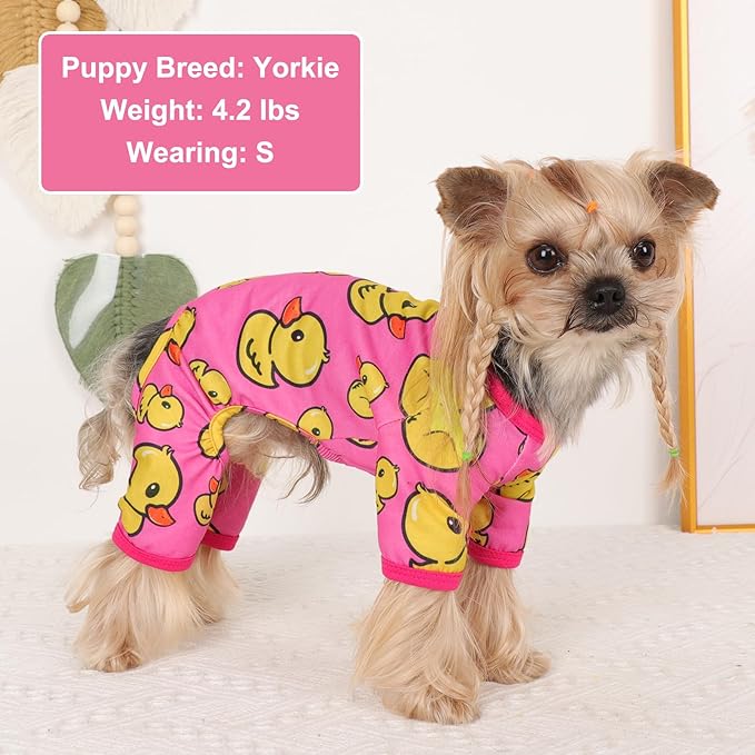 Dog Pajamas Pjs Spring Summer Dog Clothes for Small Dogs Girl Boy, Soft Stretchy Tiny Chihuahua Yorkie Puppy Clothes Doggie Onesies Cat Pet Jammies Outfit, Pink Duck, XS