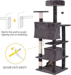 LEMY 54 Inch Cat Tree,Multi-Level Cat Tower Condo for Indoor Kittens,Dark Grey Cat House with Sisal-Covered Scratching Post for Cats to Play and Sleep
