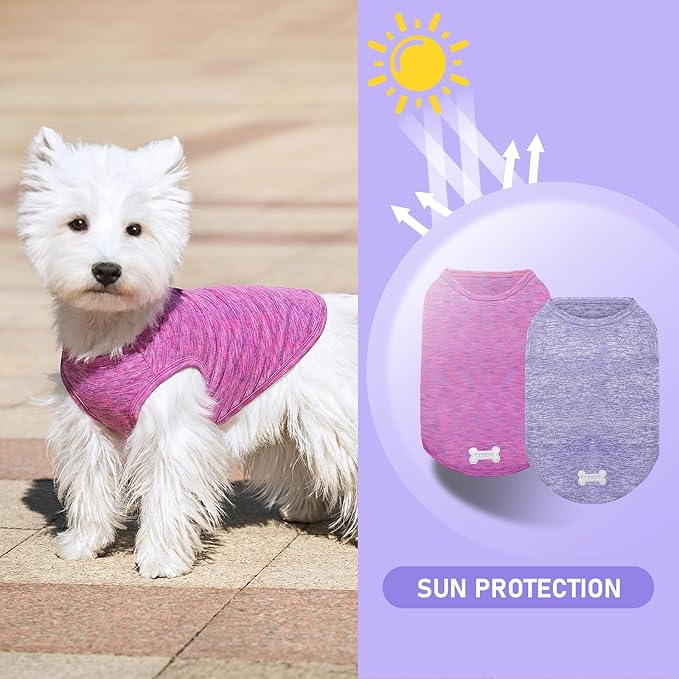 KYEESE 2 Pack Dog Shirts Quick Dry Soft Stretchy Pet T-Shirts with Reflective Label Tank Top Sun Protection Sleeveless Vest Dog Clothes for Medium Large Dogs, XX-Large, Purple+Pink
