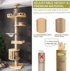 Mekidulu Floor to Ceiling cat Tree - Cat Tree Floor to Ceiling，Adjustable Height,Tall cat Tree with Width 4.33 in Scratching Post,Cat Hammock,Fully Wrapped with sisal Rope(240～250cm, 265-275cm T03)