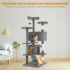 54in Cat Tree Tower for Indoor Cats, Cat Tower with Cat Scratching Post, Multi-Level Cat Furniture, Cat Tower with Funny Toys for Kittens-Light Gray