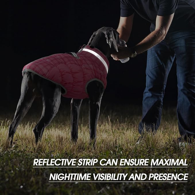 FUAMEY Dog Coat for Small Dogs,Waterproof Dog Winter Jacket with Harness Built in Puppy Cold Weather Coats Reflective Pet Vest with Zipper Warm Fleece Dogs Snowsuit Windproof Rose Plaid XS