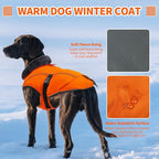 DENTRUN Winter Warm Dog Coat Reflective Jacket with Turtleneck for Cold Weather, Adjustable Buckle Windproof Water Repellent, Thick Snowsuit Fleece Vest for Small, Medium, Large Dogs, Orange, XXXL