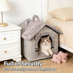 Lovely Cat Bed for Indoor Cats, Cartoon Pattern Cat Cave Bed with Handle Design, Soft Cat Hideaway Indoor Cat House for Kitten, Puppy & Small Pets (L)